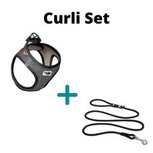 Curli set tuigje & lijn zwart M Curli set tuigje & lijn zwart M
